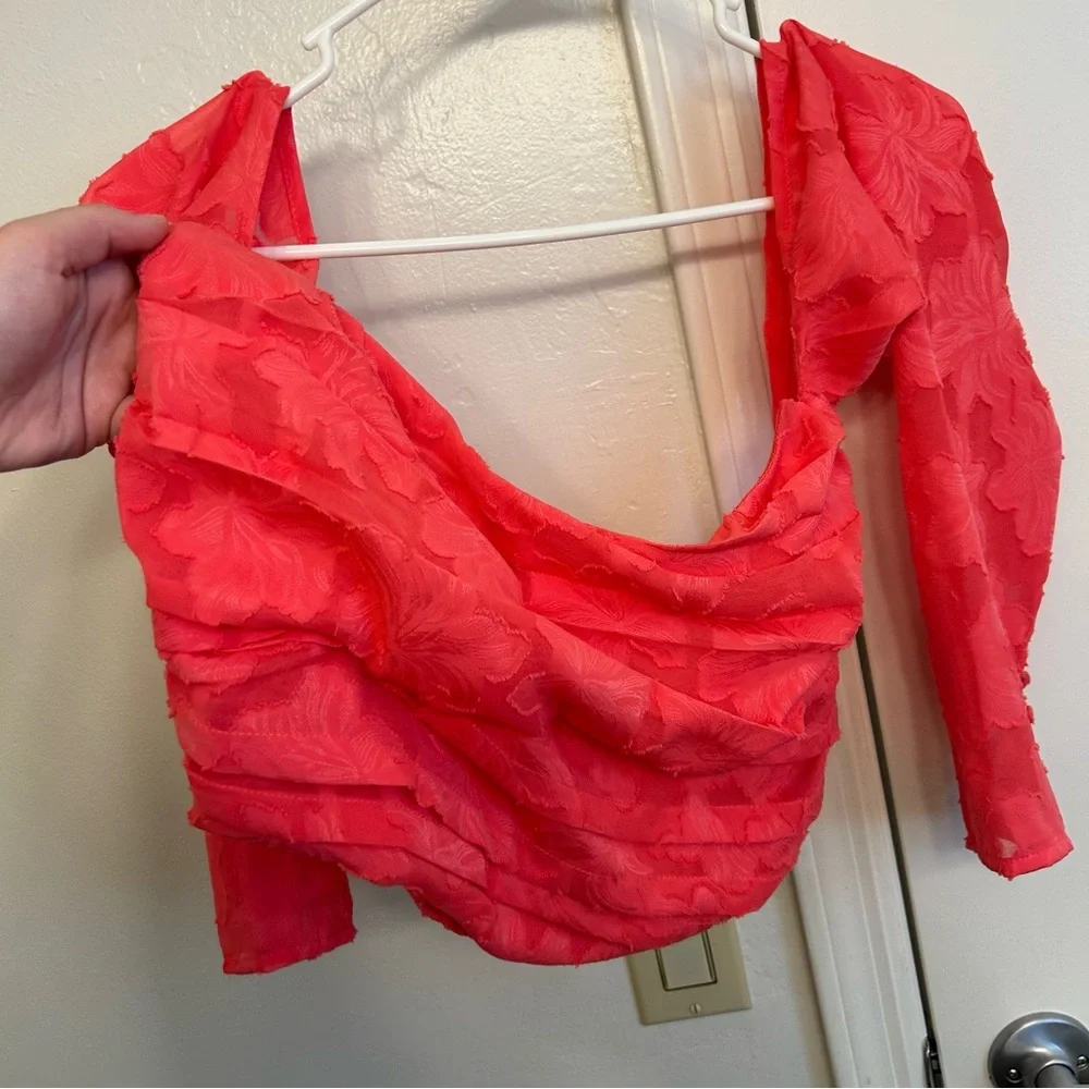 Free People Coral Pink Off-Shoulder Crop Top